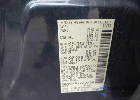 2015 Nissan Frontier Sv from USA, damaged, VIN 1N6AD0EV9FN729796